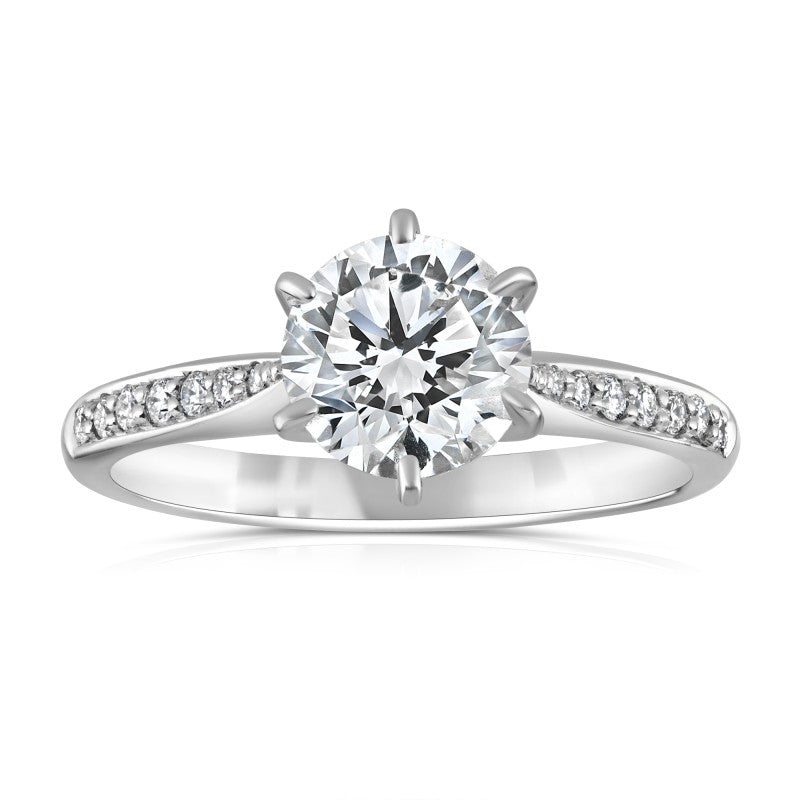 1.30ct round brilliant diamond engagement ring, platinum, H colour, SI2 clarity, IGI certified