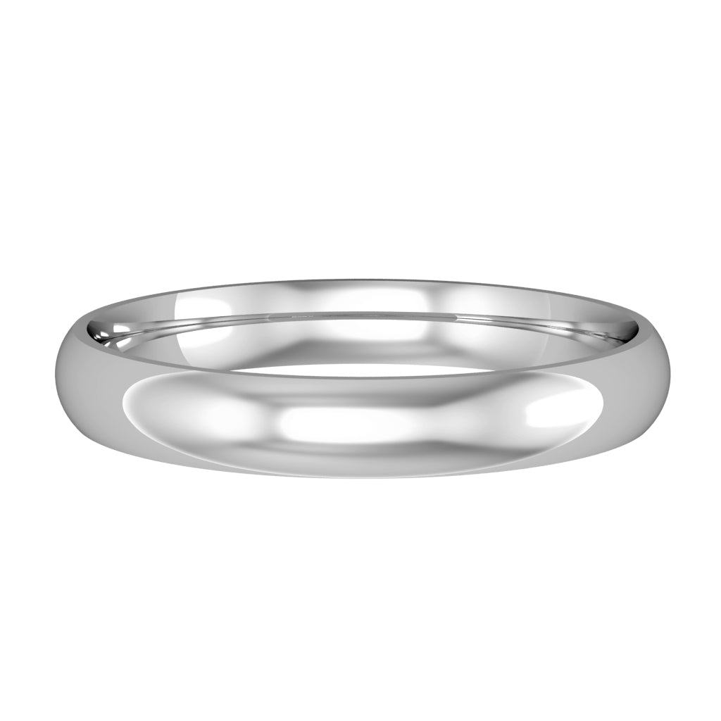 Light court wedding ring, 3mm width, platinum, UK made