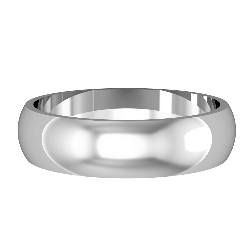 D-Shape wedding ring, 5mm width, 18ct white gold, UK made