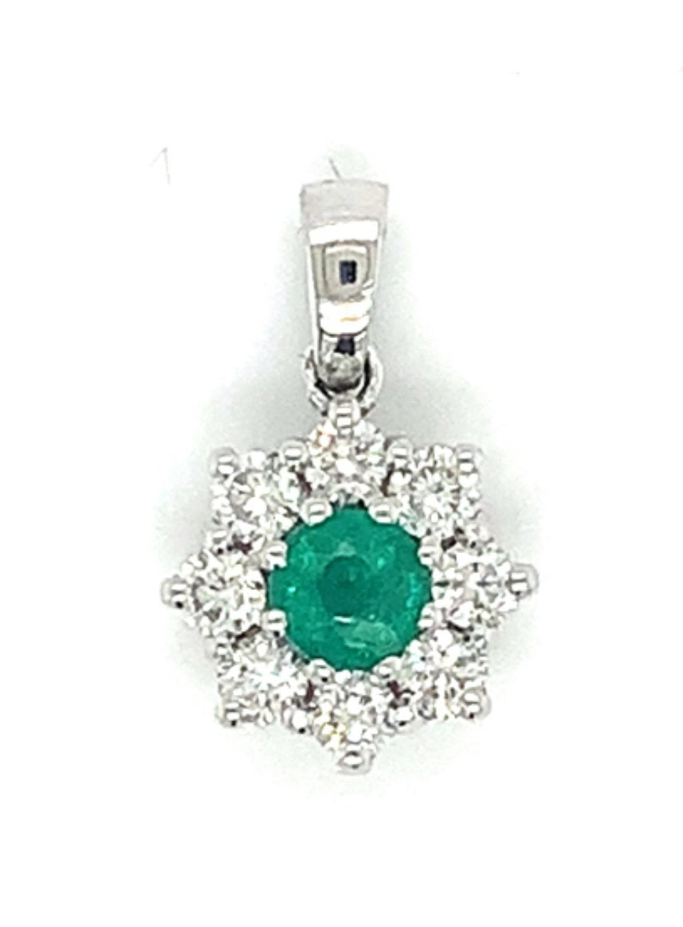 0.73ct emerald & diamond pendant, 18kt white gold, G/H colour, SI clarity