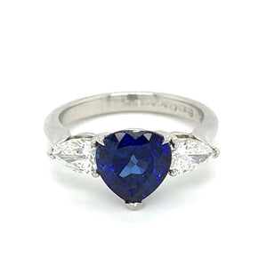 2.89ct sapphire & diamond trilogy engagement ring, platinum, F colour, VVS1 clarity, GIA certified