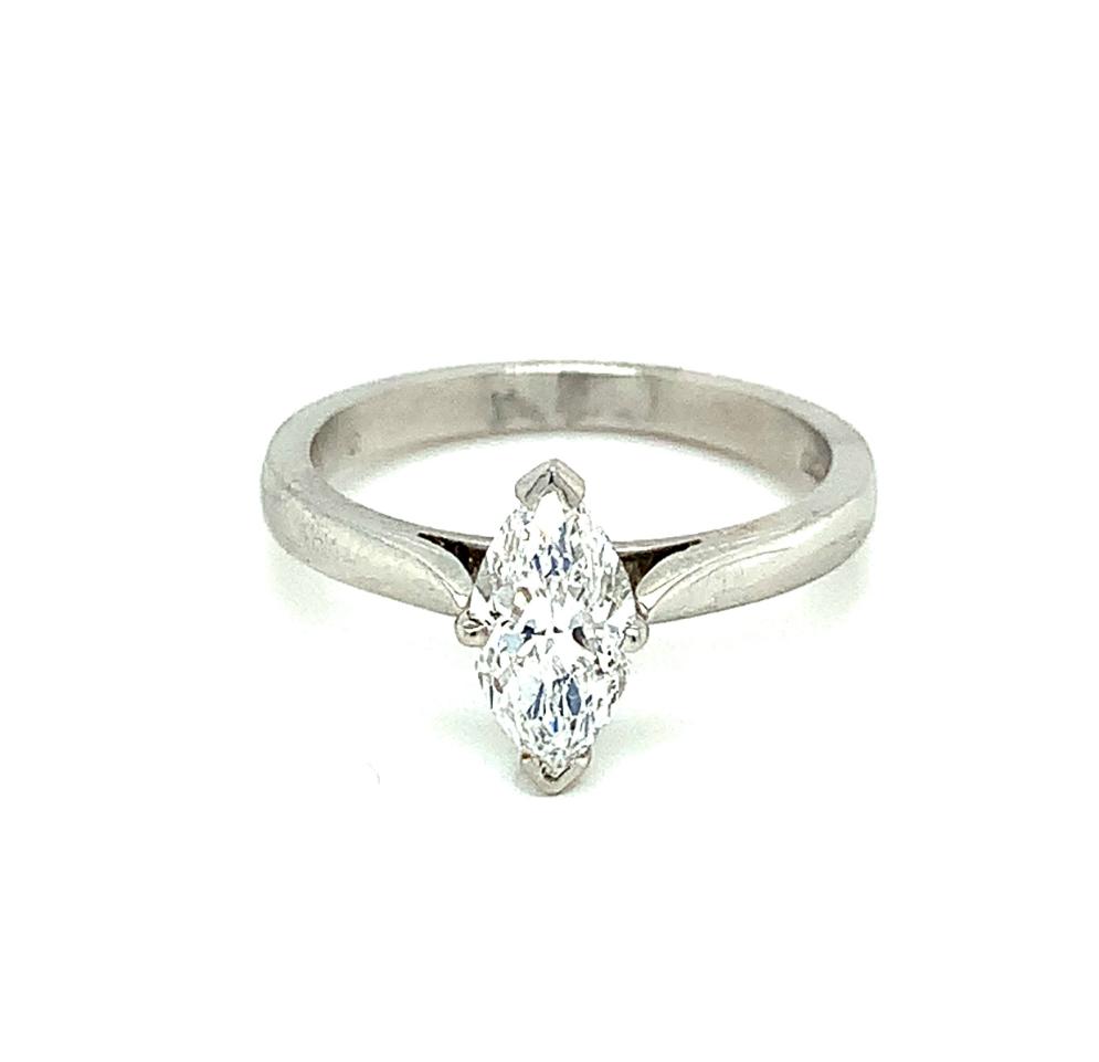 1.00ct marquise diamond engagement ring, platinum, D colour, SI1 clarity, GIA certified