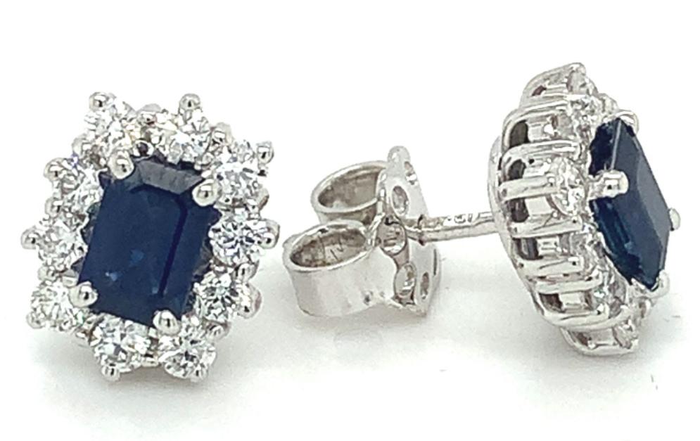 2.19ct sapphire & diamond cluster earrings set in 18kt white gold, G/H colour, SI clarity