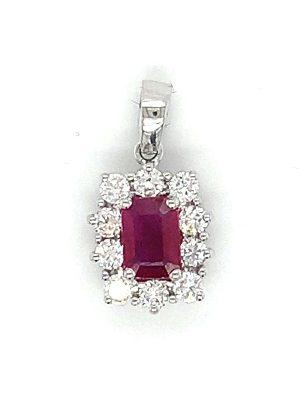 1.08ct ruby & diamond pendant set in 18kt white gold, G/H colour, SI clarity
