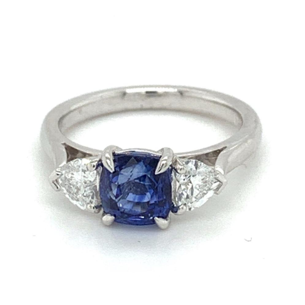 2.50ct sapphire & diamond trilogy engagement ring, platinum, G/H colour, SI clarity