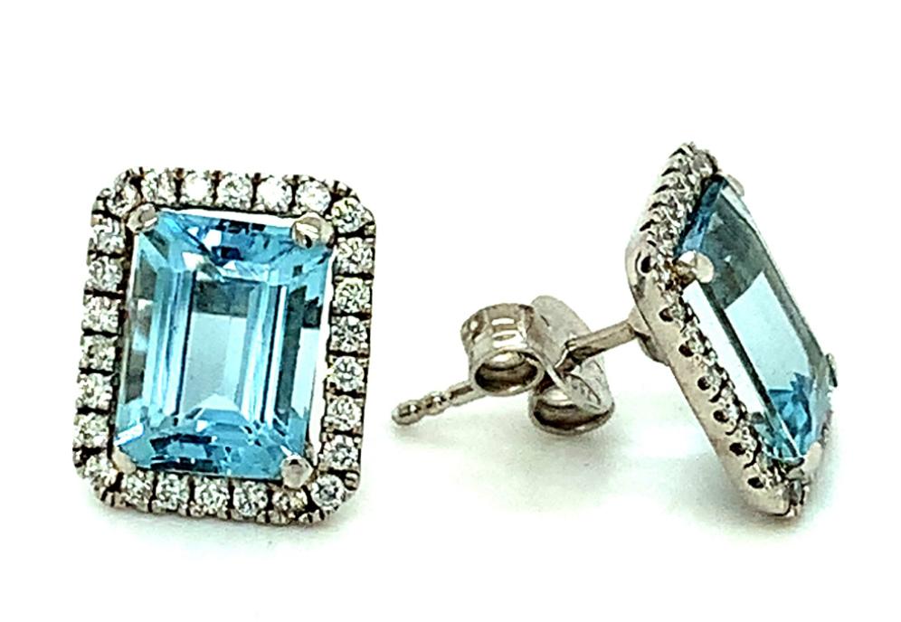 4.47ct aquamarine & diamond cluster earrings set in 18kt white gold, G/H colour, SI clarity
