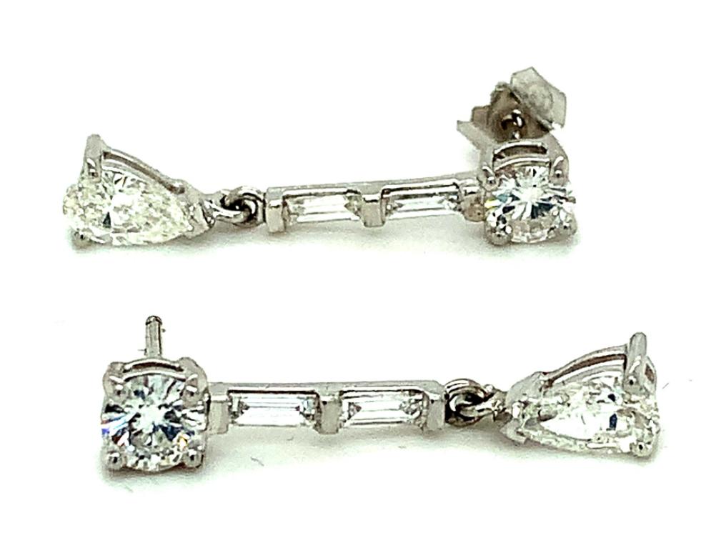 1.25ct marquise & round diamond drop earrings set in 18kt white gold, G/H colour, SI clarity