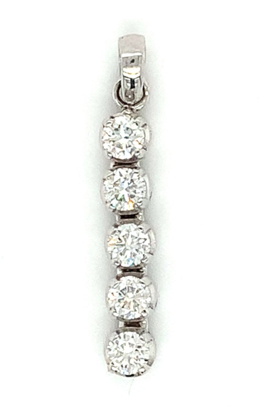 0.73ct 5 stone round brilliant diamond necklace, 18kt white gold, G/H colour, SI clarity