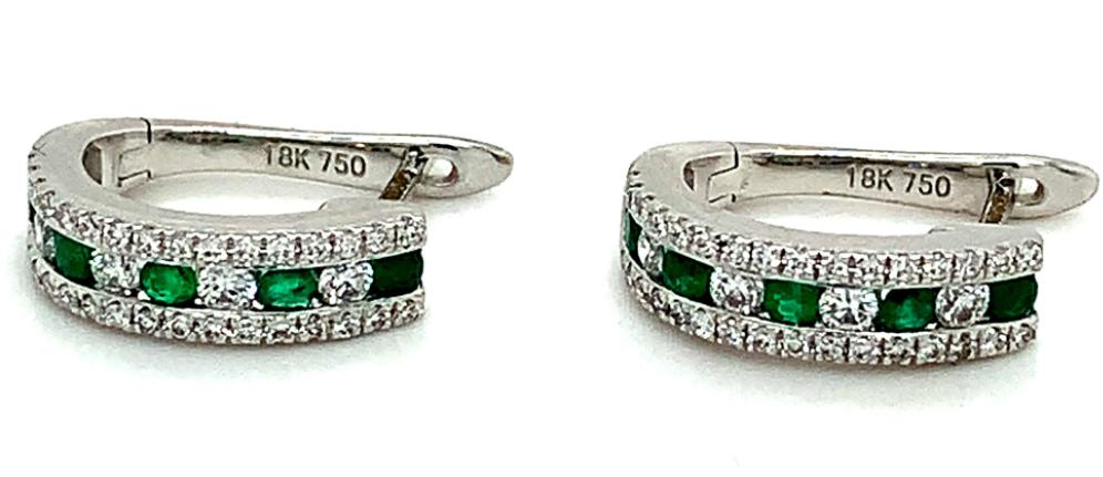 0.58ct emerald and diamond hoop earrings, 18kt white gold, G/H colour, SI clarity