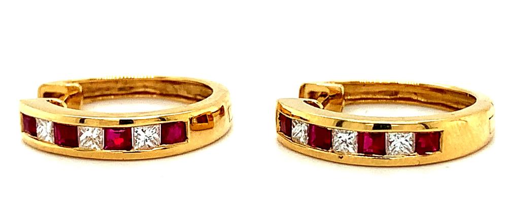 0.71ct ruby & diamond hoop earrings set in 18kt yellow gold