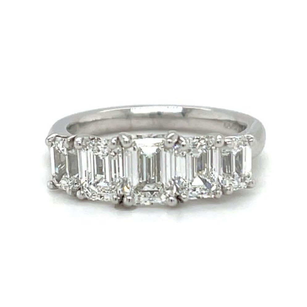 2.83ct 5 stone emerald cut diamond engagement ring, platinum, E-F colour, VS1-2 clarity, GIA certified