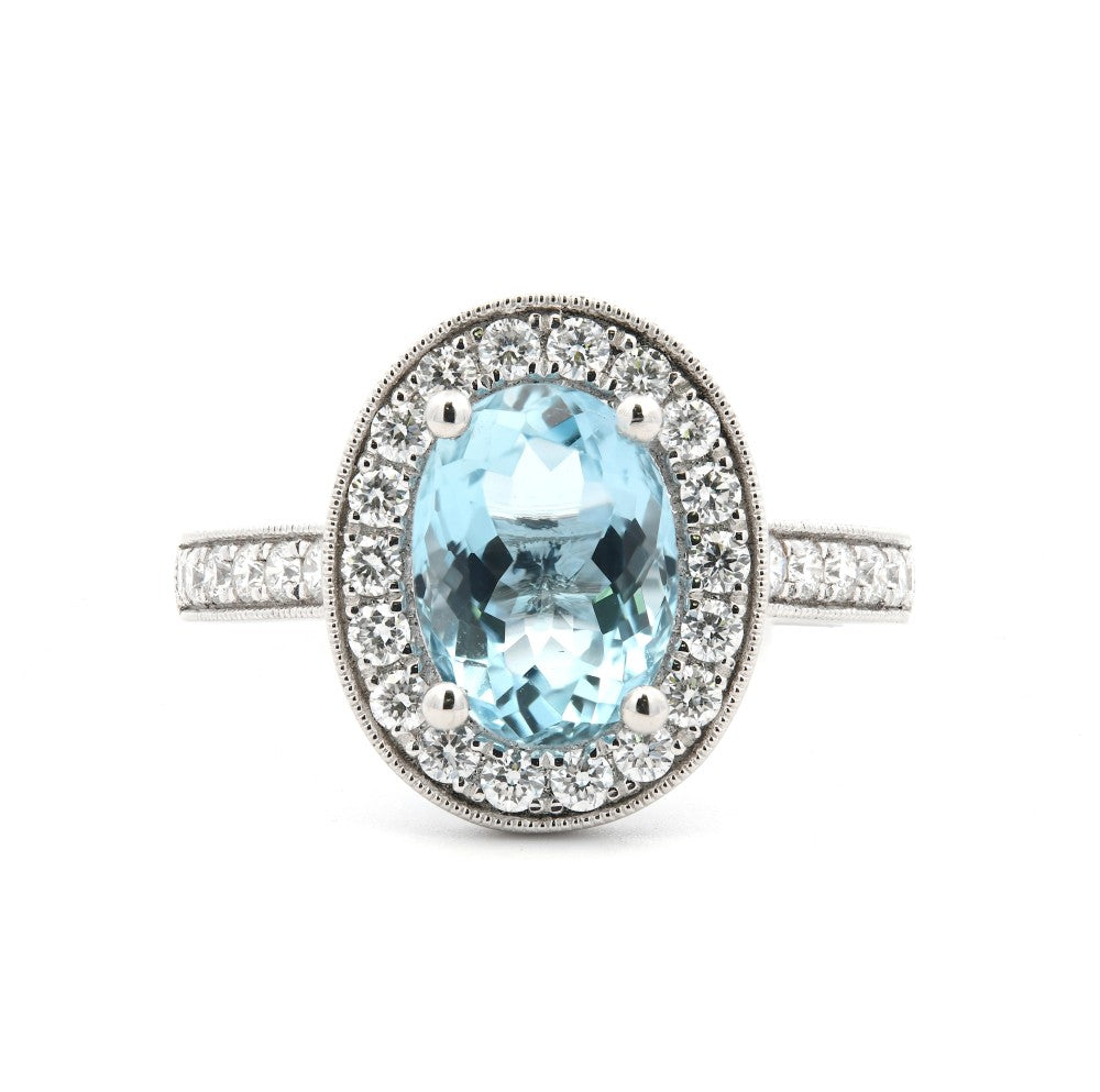 2.02ct aquamarine & diamond ring set in platinum