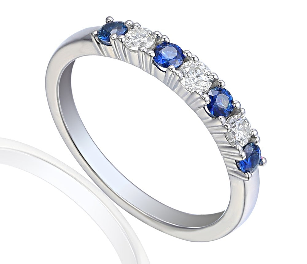 0.89ct blue sapphire & diamond eternity ring set in platinum