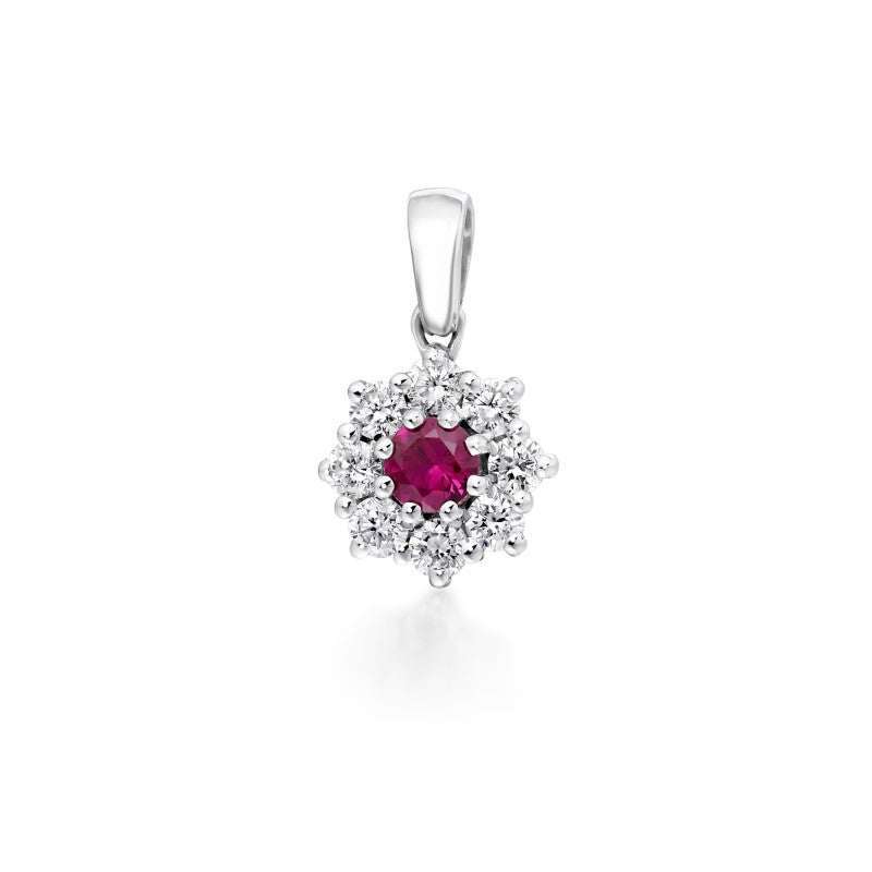 1.04ct ruby & diamond cluster pendant set in 18ct white gold