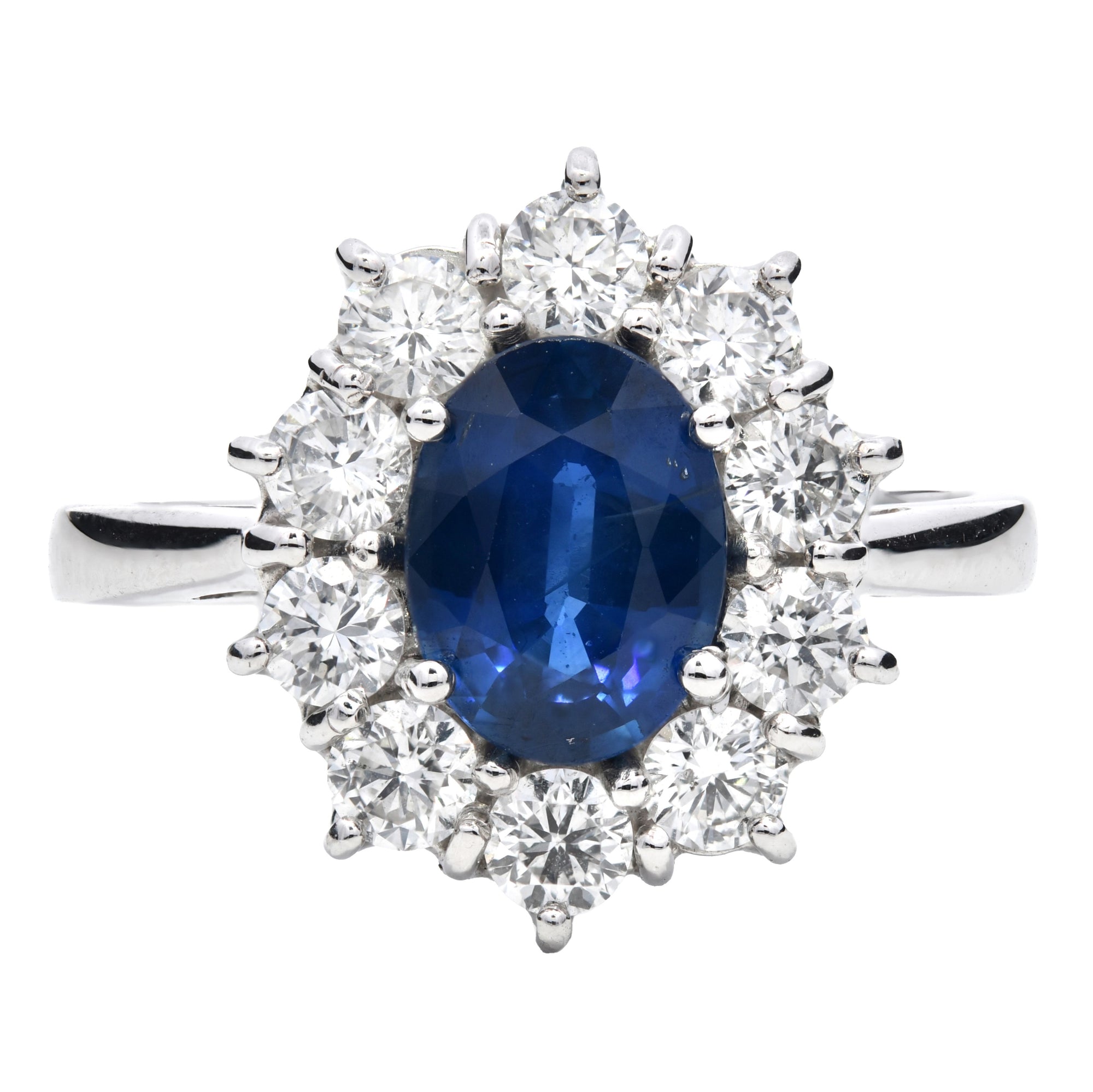 2.23ct blue sapphire & diamond ring set in a platinum halo