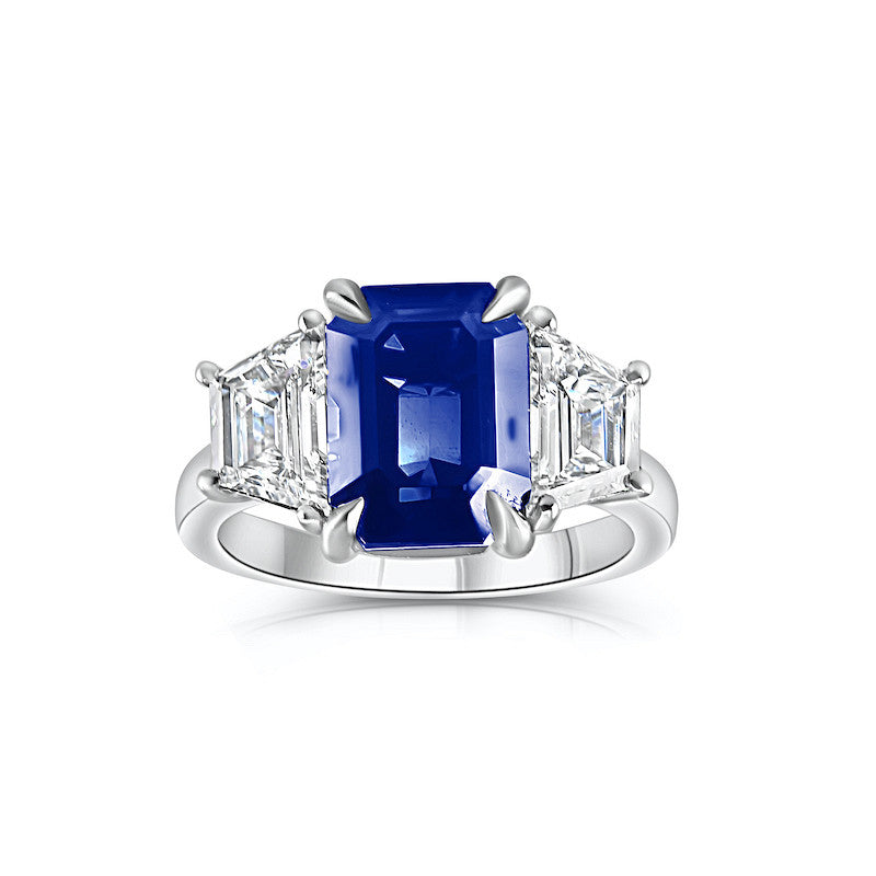 6.08ct Ceylon sapphire & diamond engagement ring, platinum. WGI certified