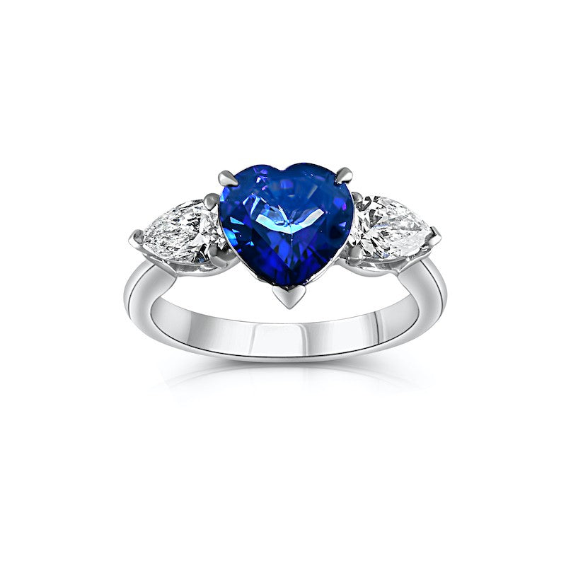 2.89ct sapphire & diamond trilogy engagement ring, platinum, F colour, VVS1 clarity, GIA certified