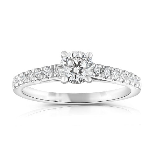 0.40ct natural diamond engagement ring, round brilliant cut, D colour, SI2 clarity, GIA certified. Platinum