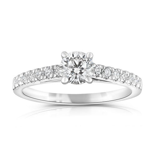 0.40ct round brilliant diamond engagement ring, D colour, SI2 clarity set in platinum, GIA certified