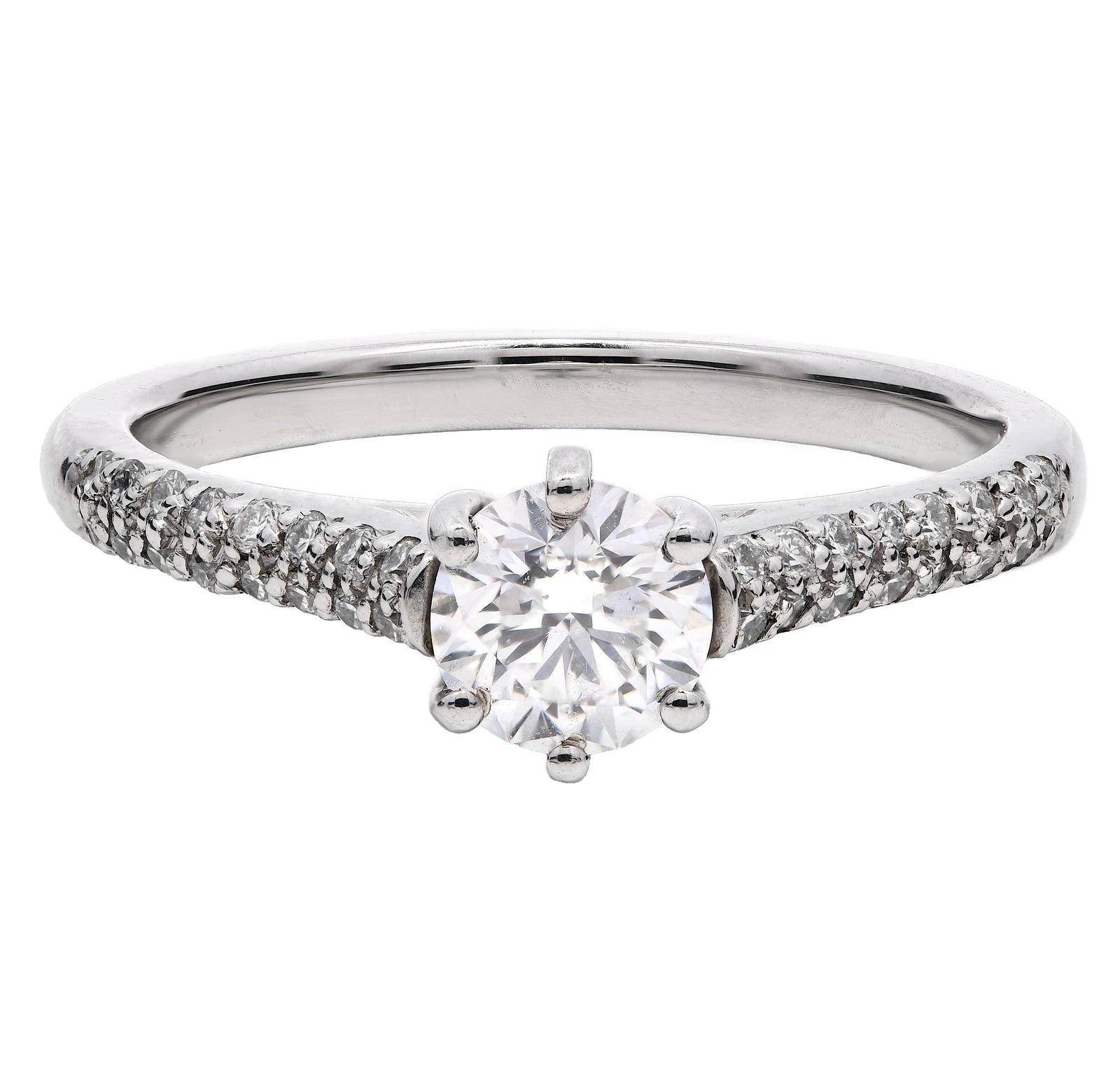 0.54ct natural diamond engagement ring, round brilliant cut, D colour, SI1 clarity, GIA certified. Platinum