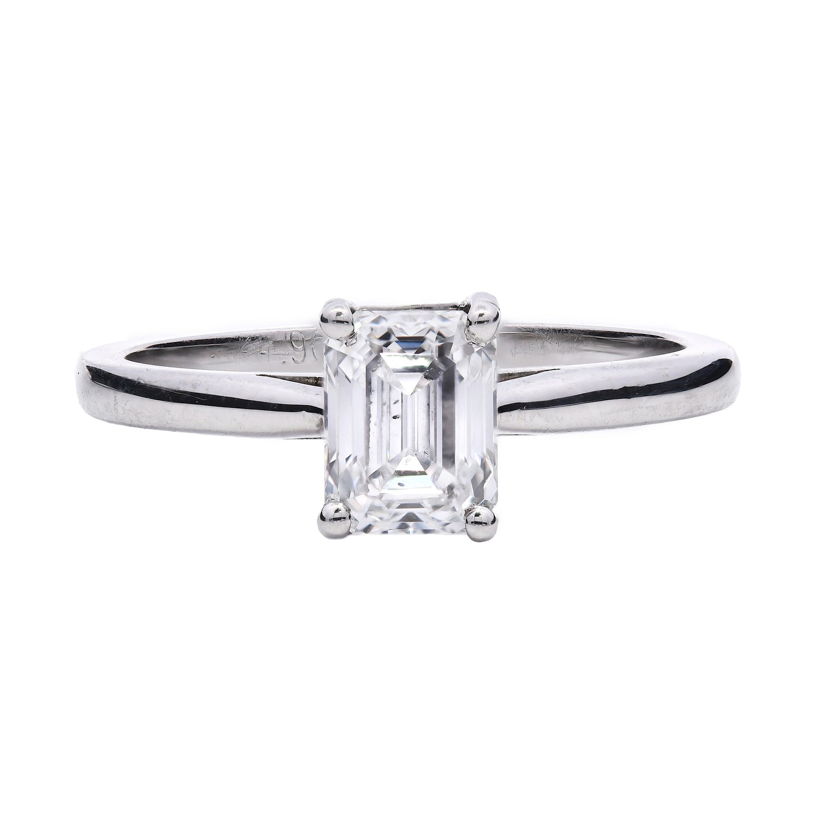 SOLD - 0.90ct natural diamond engagement ring, emerald cut, D colour, SI1 clarity, GIA certified. Platinum