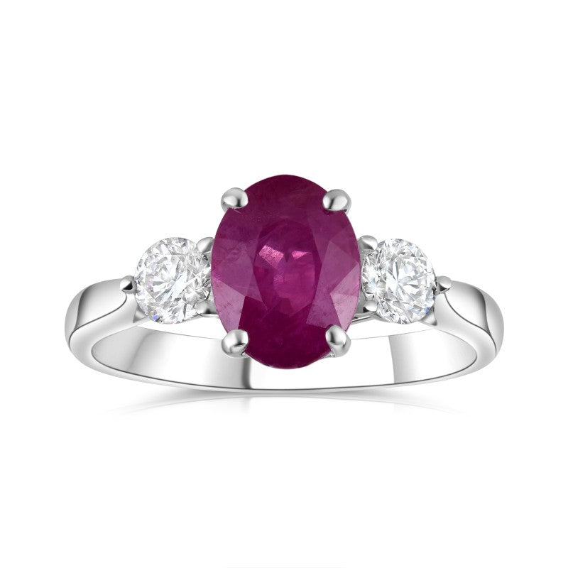 2.23ct ruby & diamond engagement ring set in 18ct white gold