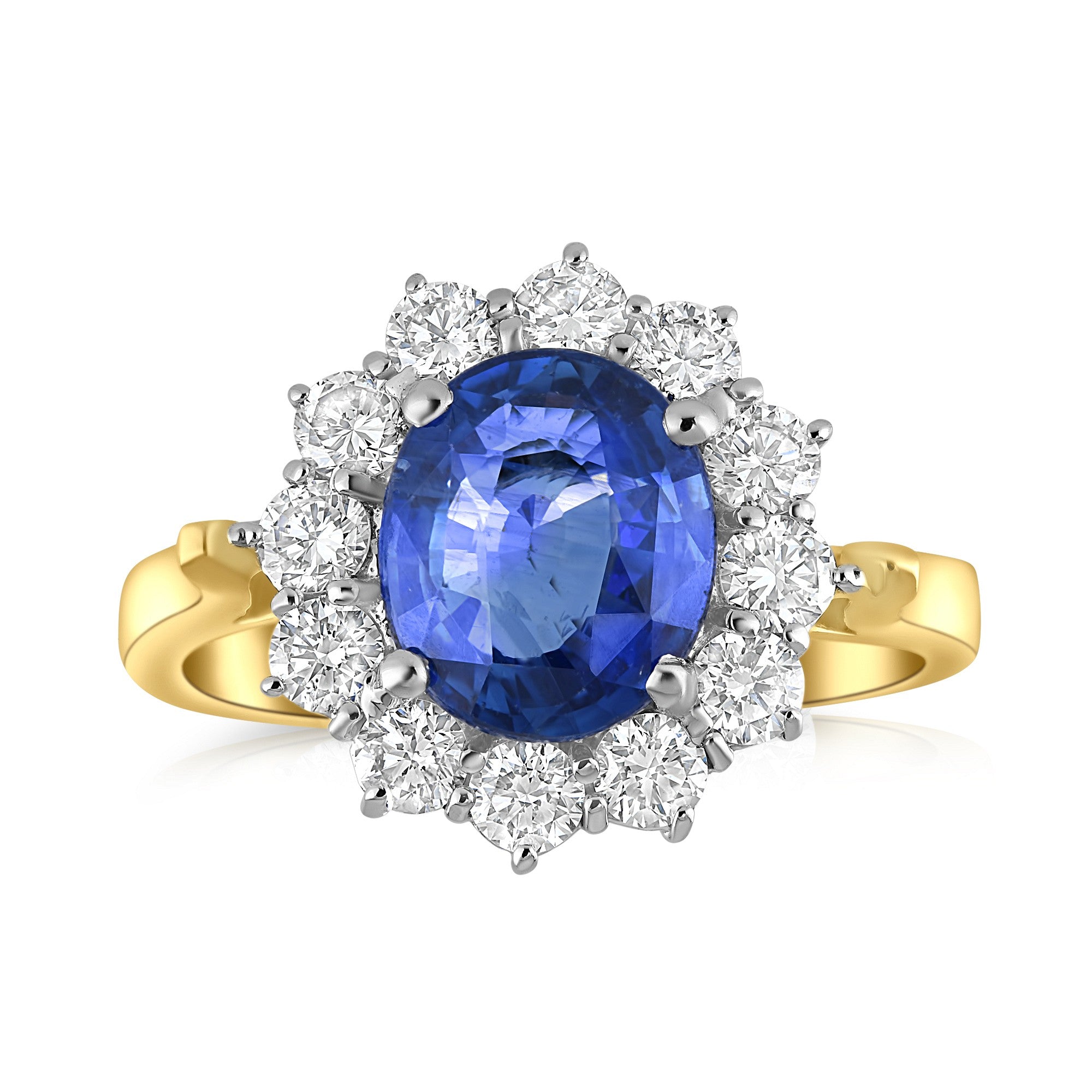 3.31ct blue sapphire & diamond engagement ring set in 18ct yellow & white gold