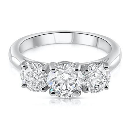 SOLD - 2.20ct natural diamond trilogy engagement ring, round brilliant cut, H colour, VS-SI clarity, IGI certified. Platinum