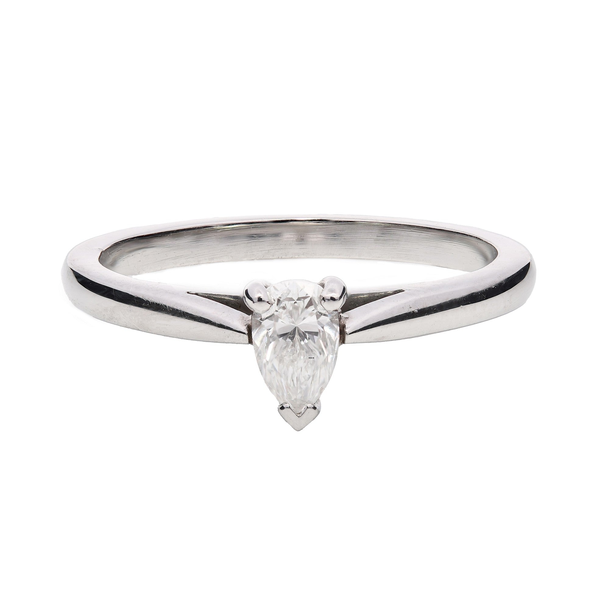 0.30ct pear shaped diamond engagement ring, platinum, F colour, SI2 clarity, GIA certified