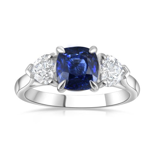 1.93ct sapphire & diamond trilogy engagement ring, platinum, G/H colour, SI clarity