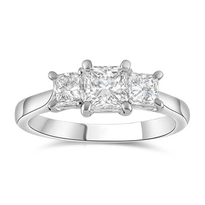 1.23ct princess cut diamond trilogy engagement ring, platinum, G colour, SI1 clarity, GIA certified