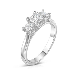 1.23ct princess cut diamond trilogy engagement ring, platinum, G colour, SI1 clarity, GIA certified