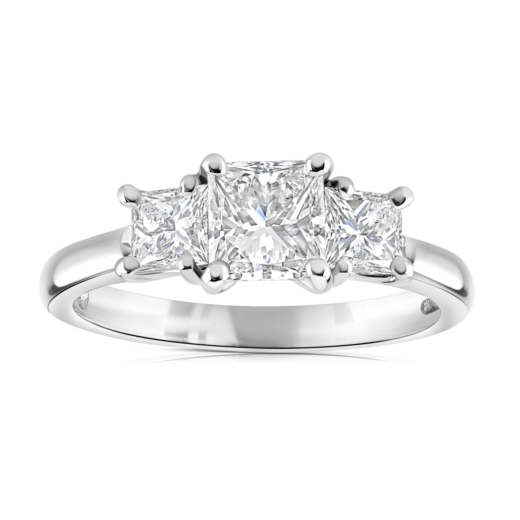 1.23ct princess cut diamond trilogy engagement ring, platinum, D colour, VS1-2 clarity, GIA certified