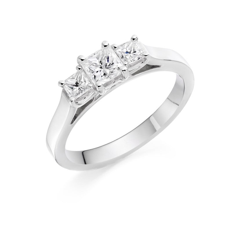1.23ct princess cut diamond trilogy engagement ring, platinum, D colour, VS1-2 clarity, GIA certified