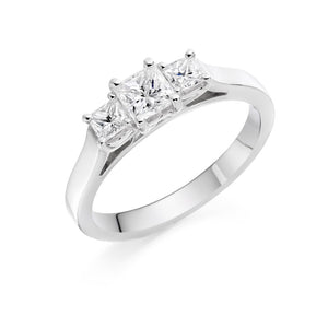 1.69ct princess cut diamond trilogy engagement ring, platinum, E colour, SI1-2 clarity, GIA certified