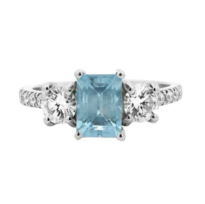 1.83ct aquamarine & diamond trilogy engagement ring, platinum, G/H colour, SI clarity