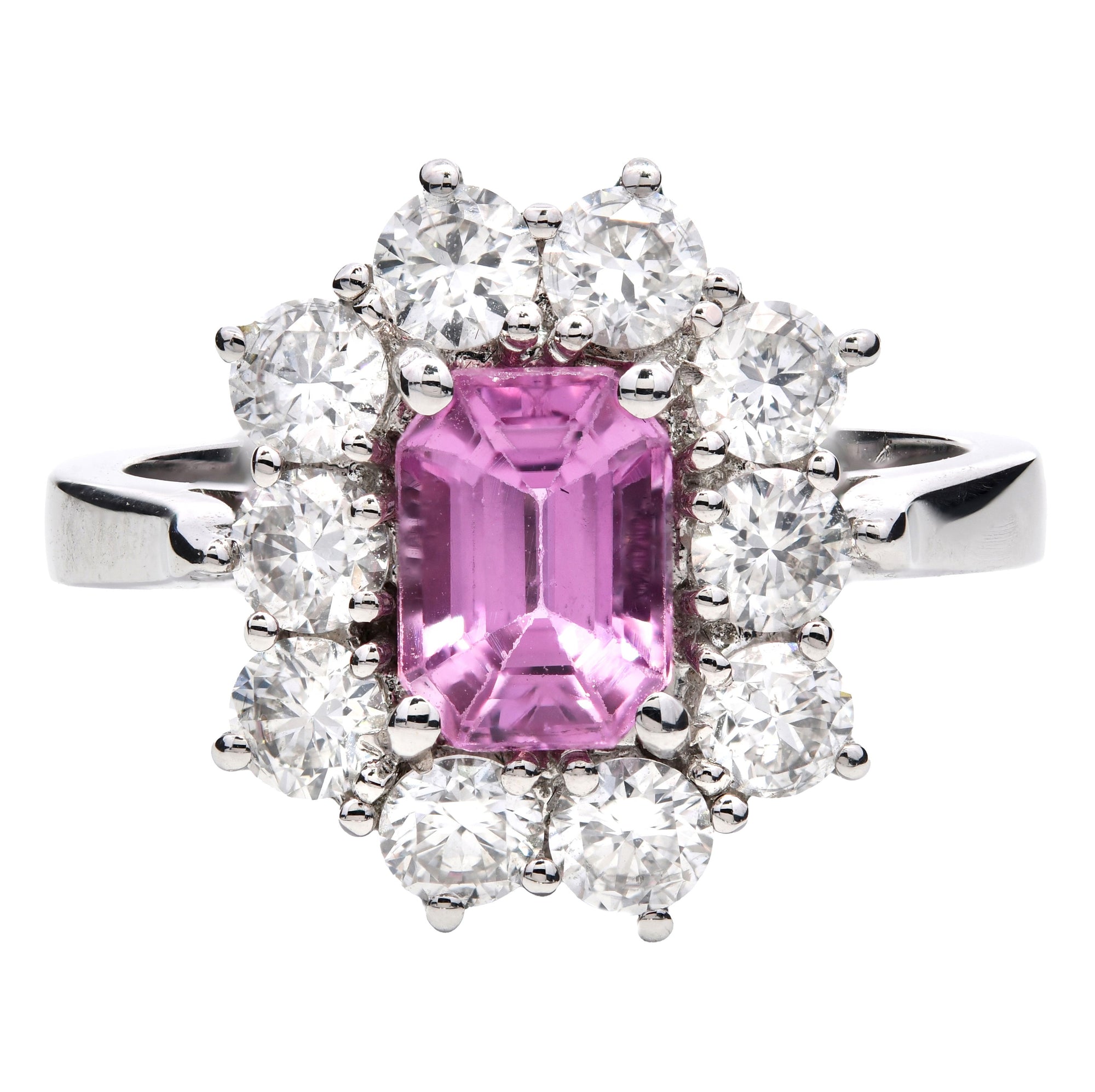 2.33ct pink sapphire & diamond ring set in a platinum halo