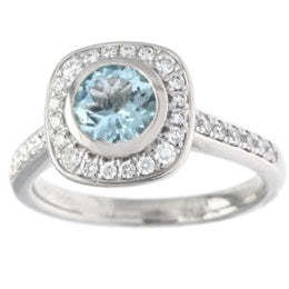 1.11ct aquamarine & diamond engagement ring set in a platinum halo