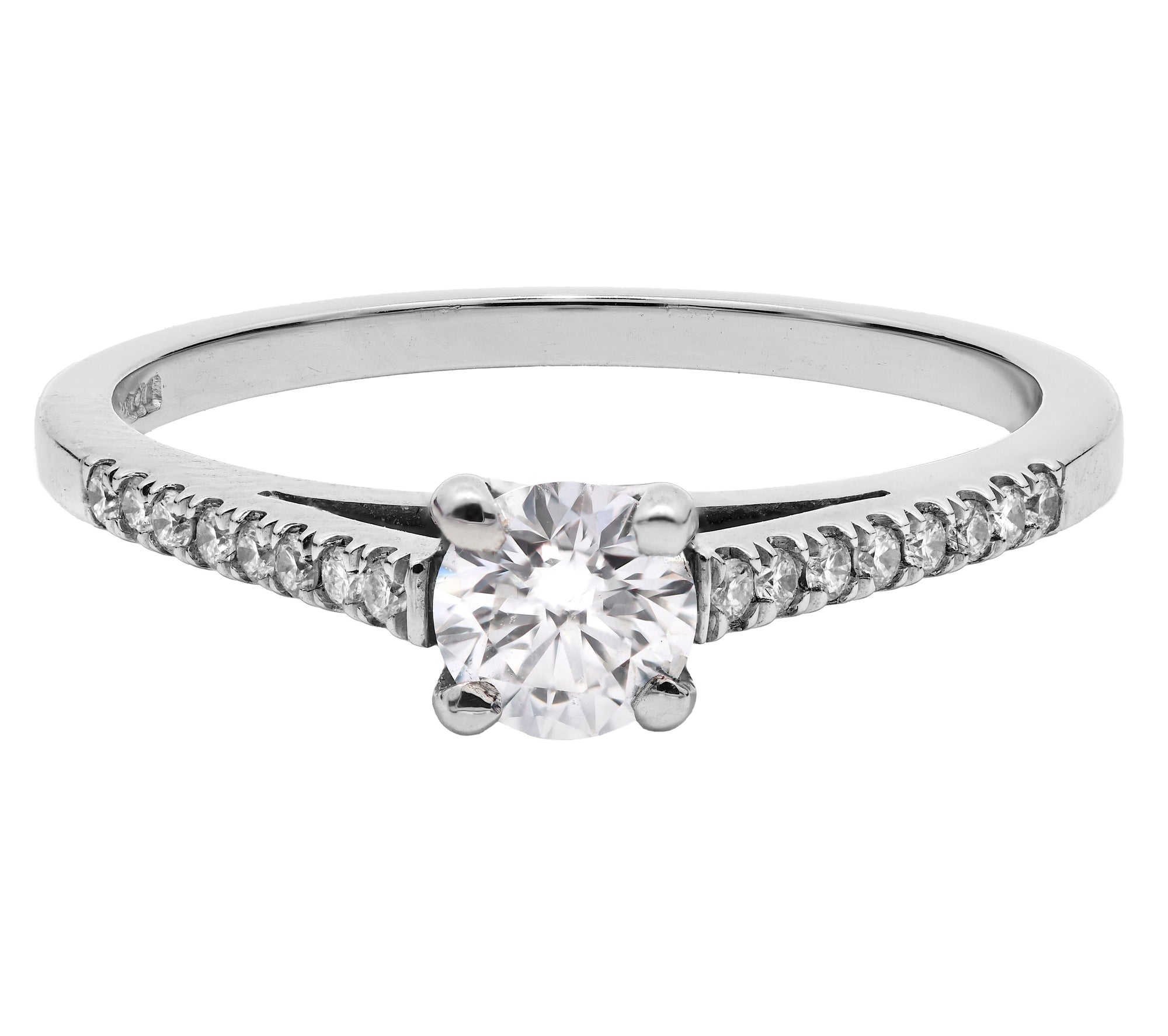 0.79ct round diamond engagement ring, G colour, SI2 clarity set in platinum halo, GIA certified