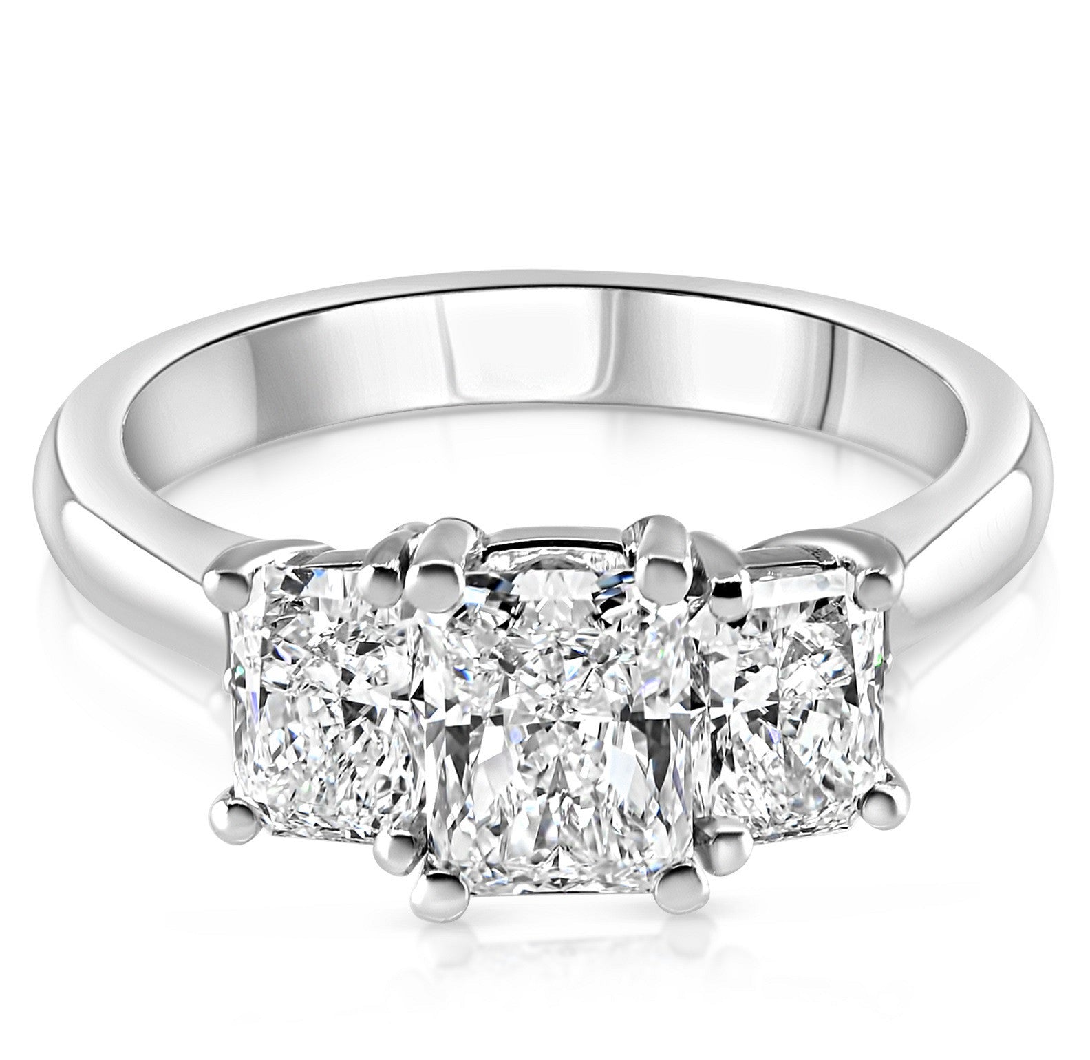 SOLD - 2.26ct natural diamond 3 stone ring, radiant cut, I colour, SI1 clarity, GIA certified. Platinum