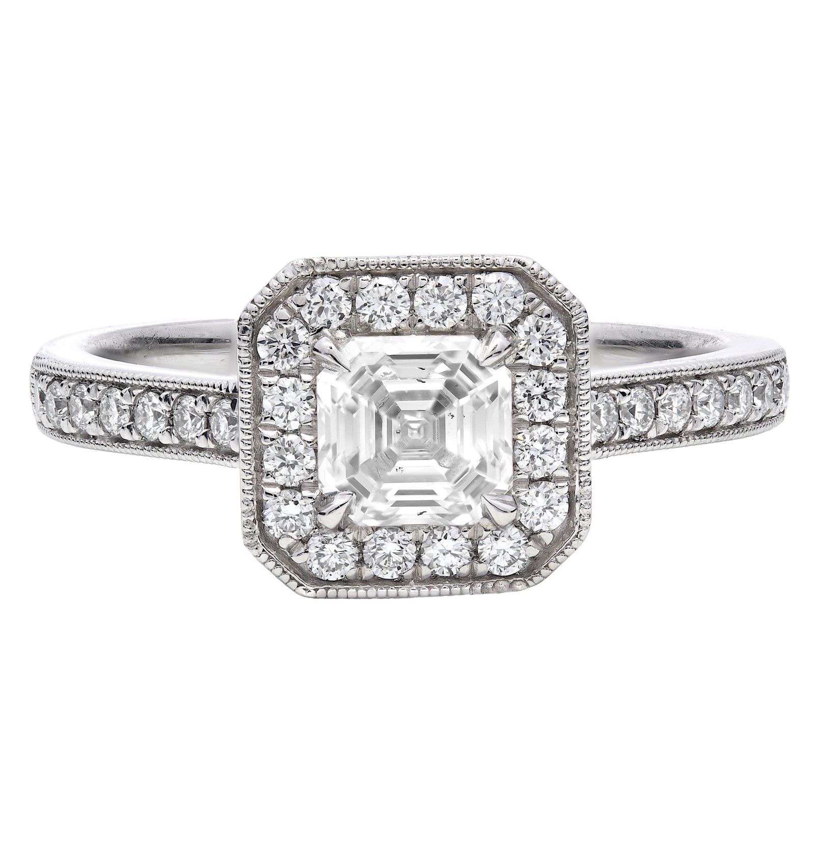 SOLD - 0.81ct natural diamond engagement ring, asscher cut, I colour, SI1 clarity, GIA certified. Platinum