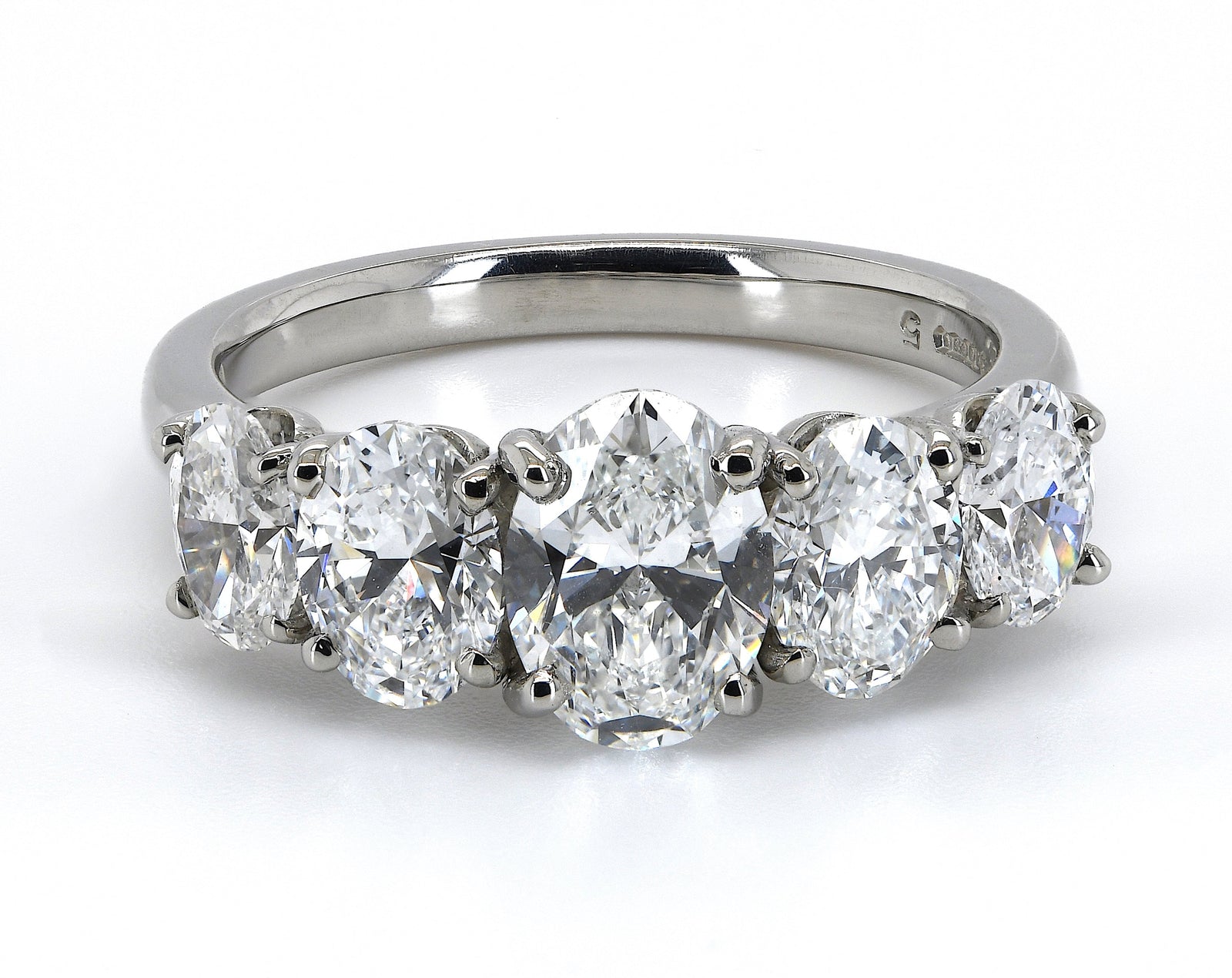 SOLD - 2.51ct oval cut diamond 5 stone ring set in platinum, D/E, VS1-2, GIA certified