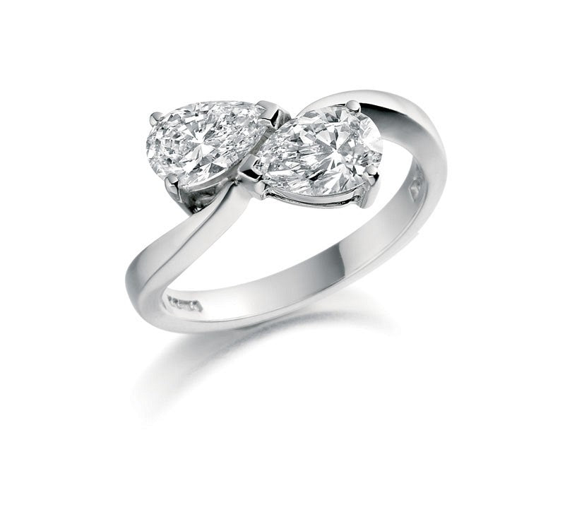 1.00ct natural diamond cross over ring, pear cut, H colour, SI1 clarity, GIA certified. Platinum