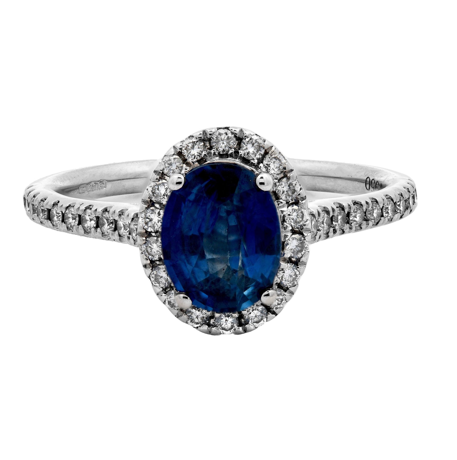 1.40ct Ceylon sapphire & diamond ring set in a platinum halo