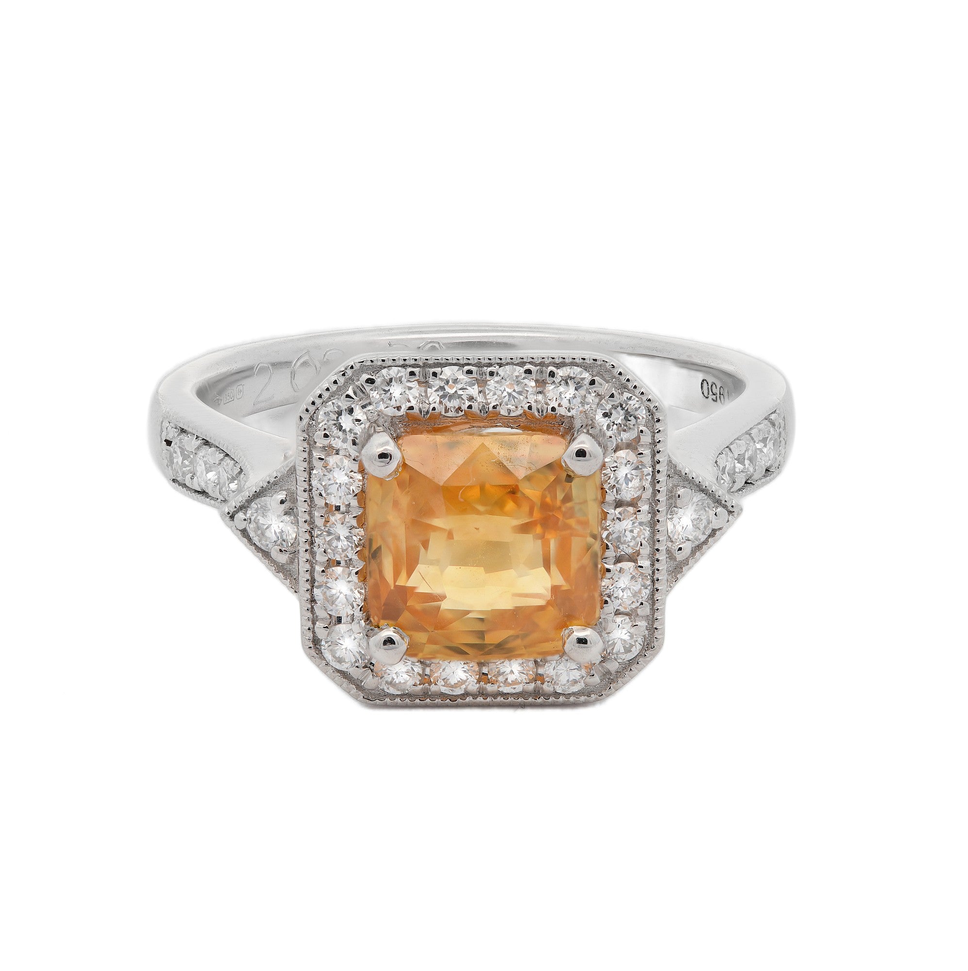 2.03ct yellow sapphire & diamond ring set in a platinum halo