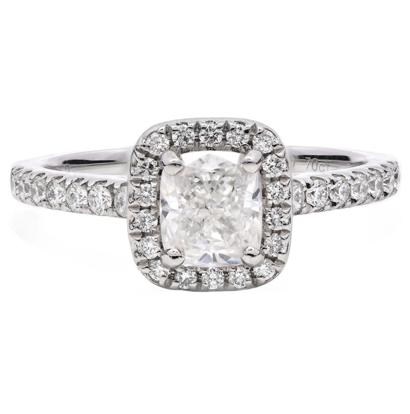 1.05ct natural diamond engagement ring, cushion cut, F colour, SI1 clarity, GIA certified. Platinum