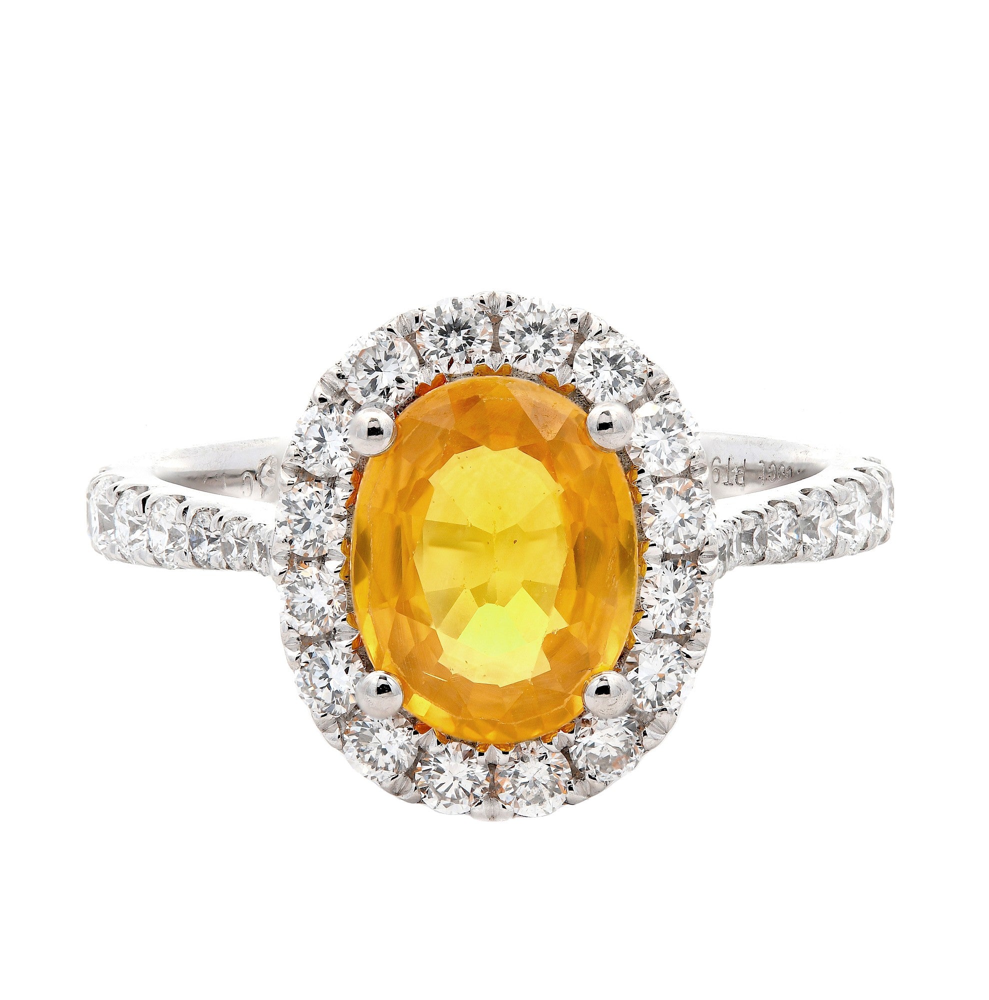 2.34ct yellow sapphire & diamond ring set in a platinum halo