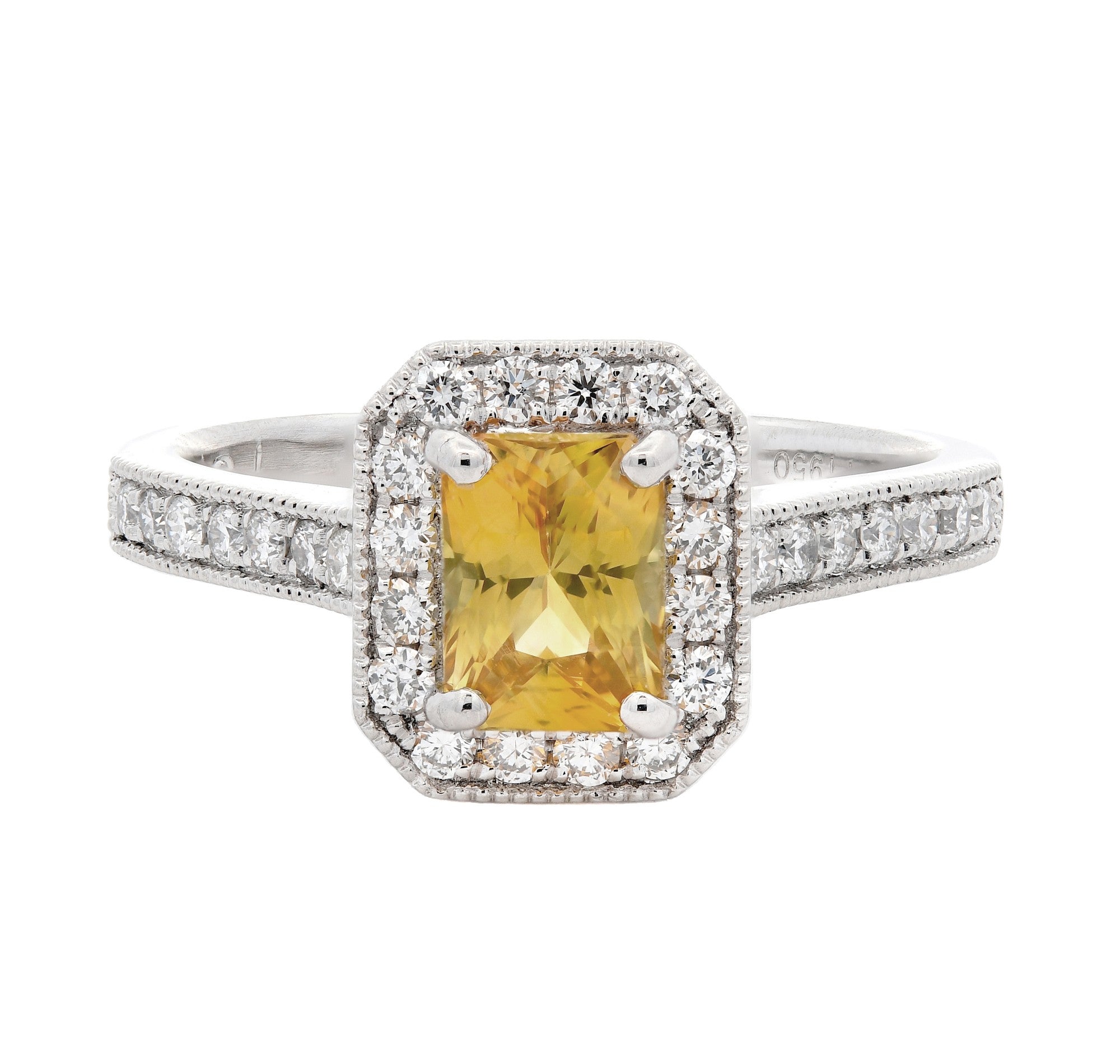 1.40ct yellow sapphire & diamond ring set in a platinum halo