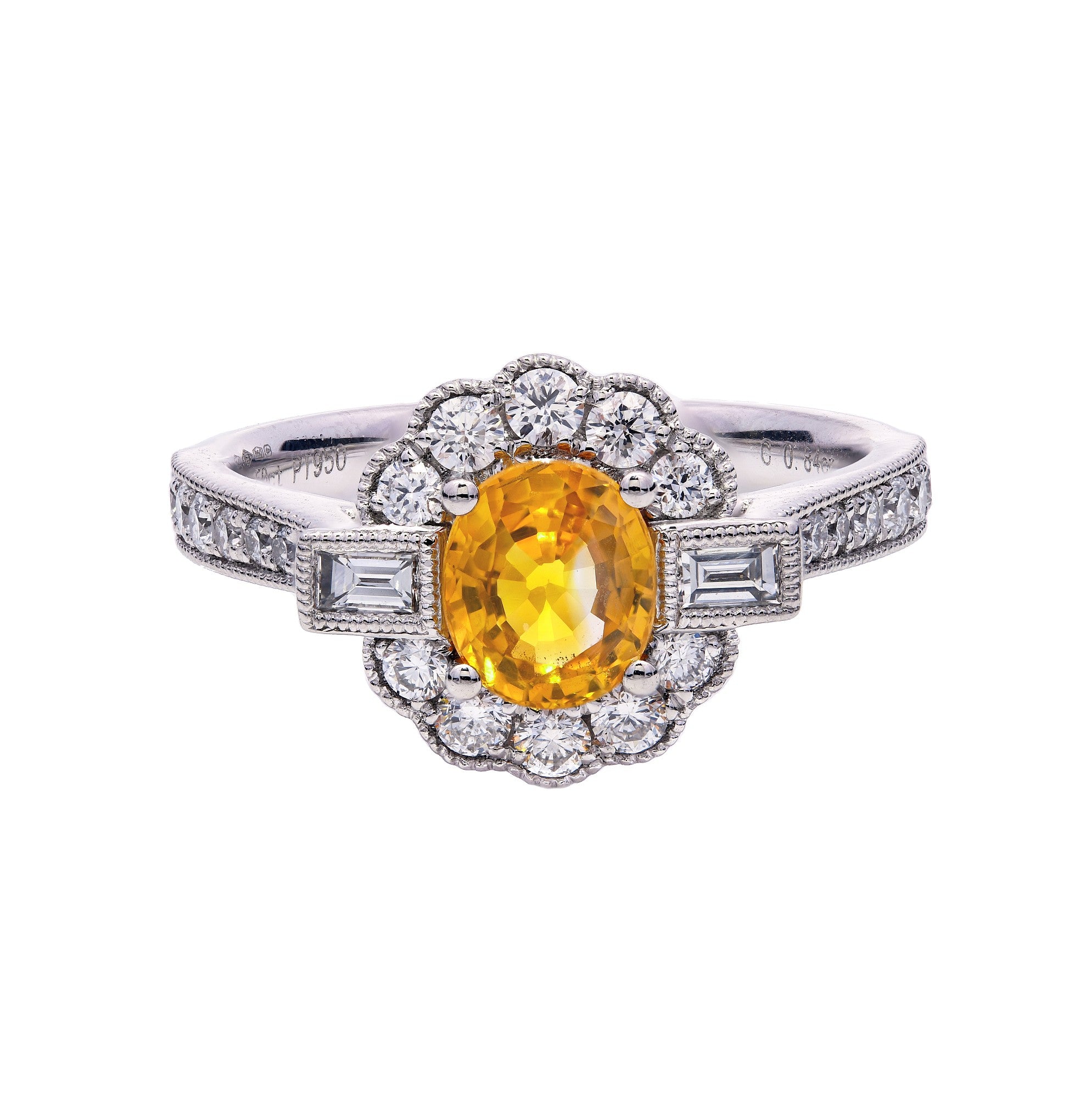 1.34ct yellow sapphire & diamond ring set in a platinum halo