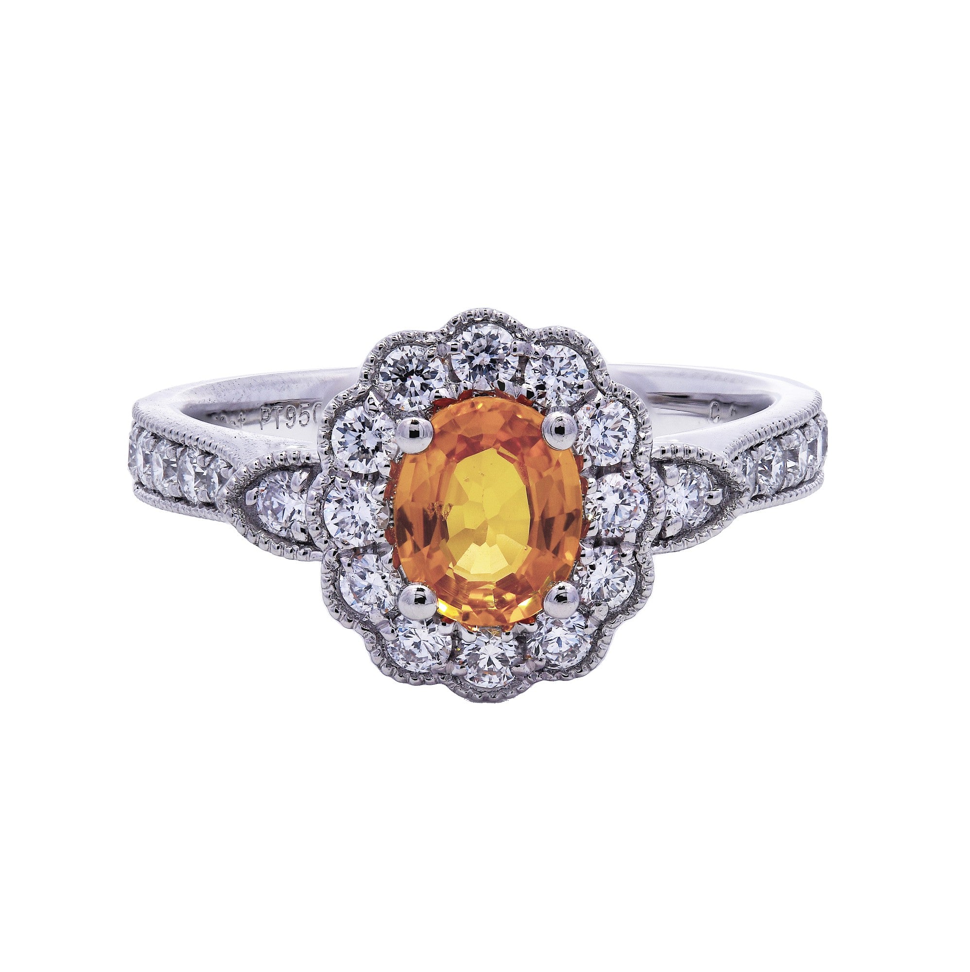 1.20ct yellow sapphire & diamond ring set in a platinum halo